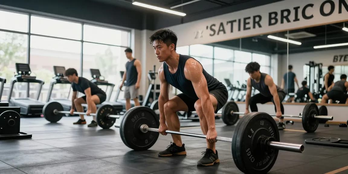 Intense workout at Somatrop Steroid Shop gym, athlete lifting weights in a dynamic fitness environment.