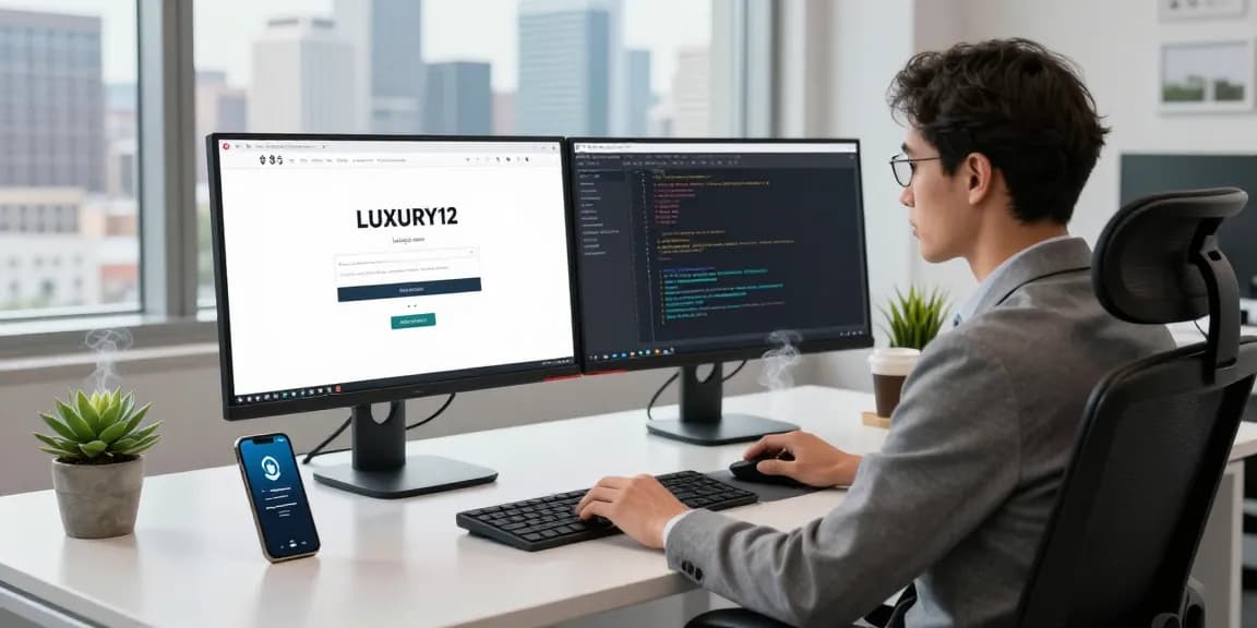 Proses LUXURY12 Login di lingkungan kantor modern dengan komputer canggih.