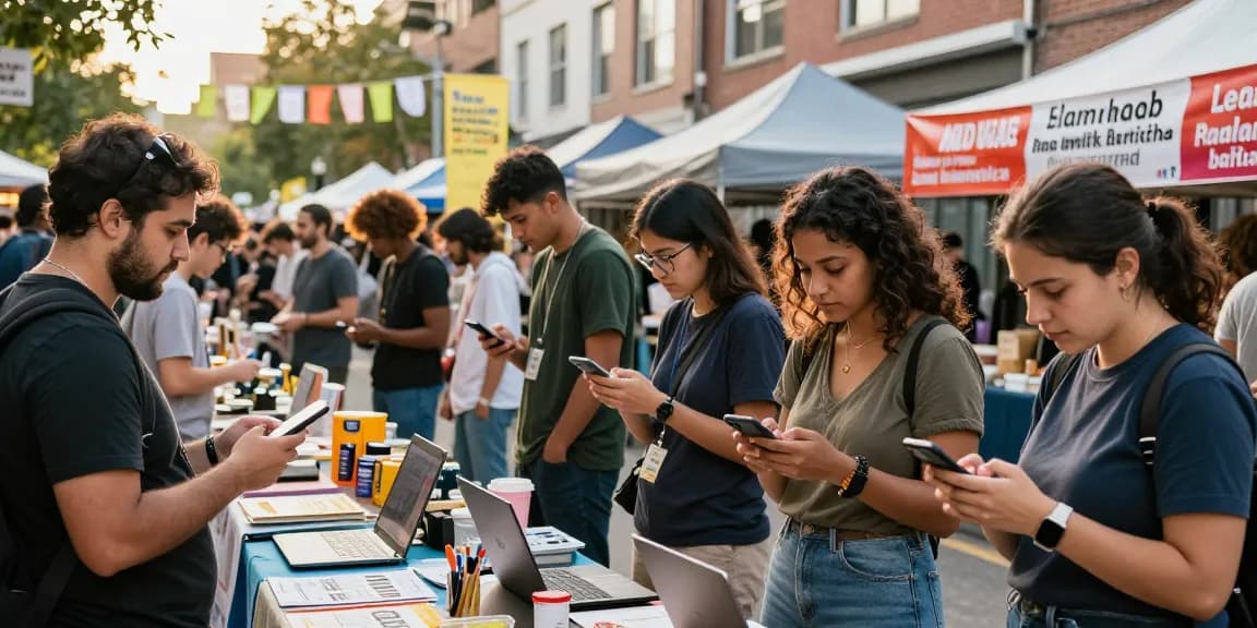 Community members utilizing bedpersonal for local classifieds transactions in a vibrant marketplace.