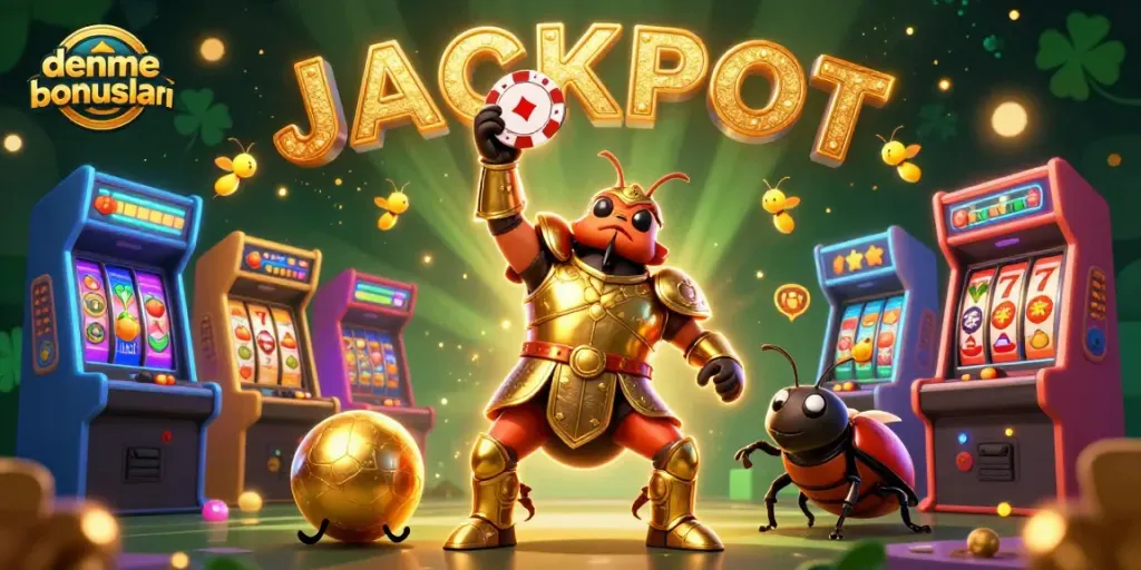 Experience deneme bonusları excitement with a victorious beetle and vibrant casino elements.