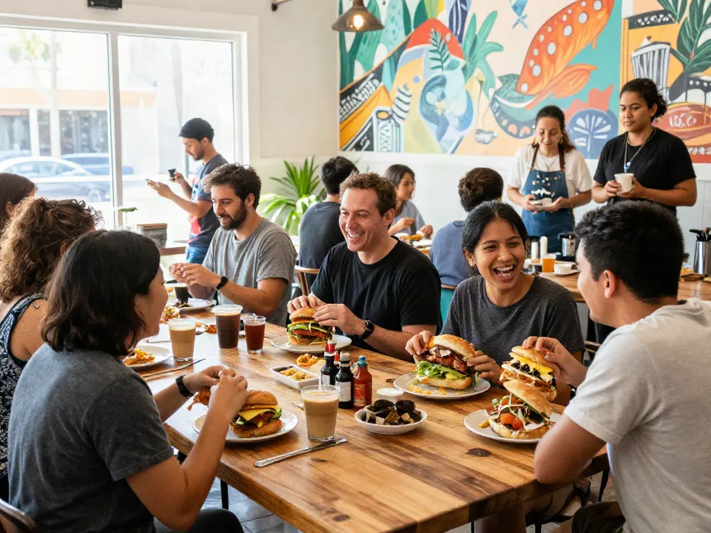 Best breakfast Austin at a lively café with fresh sandwiches and vibrant atmosphere.