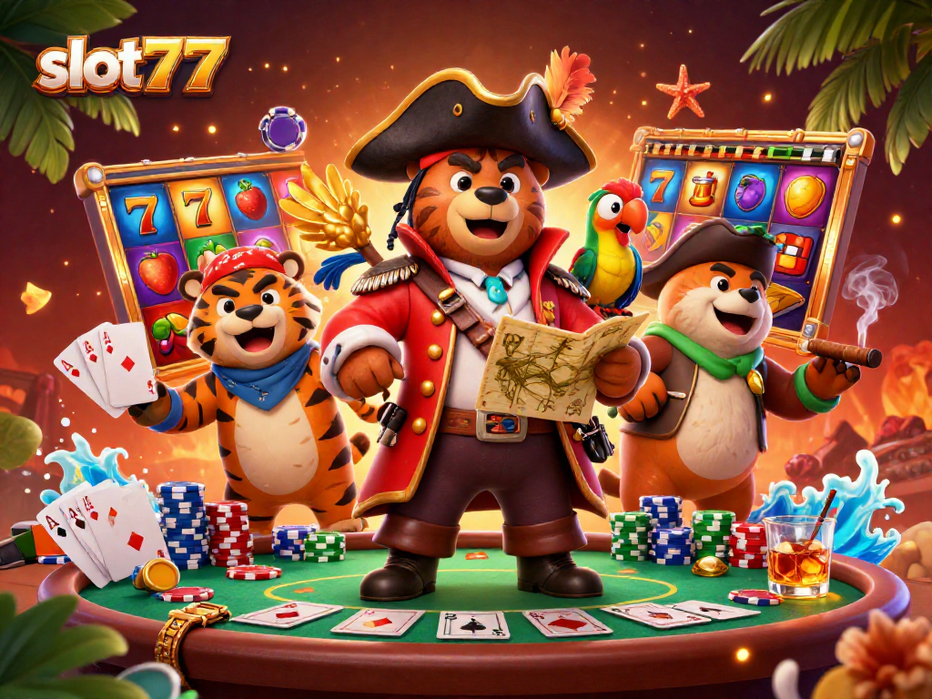 Play slot777 for exciting jackpots with vibrant slot reels and dynamic characters in action.