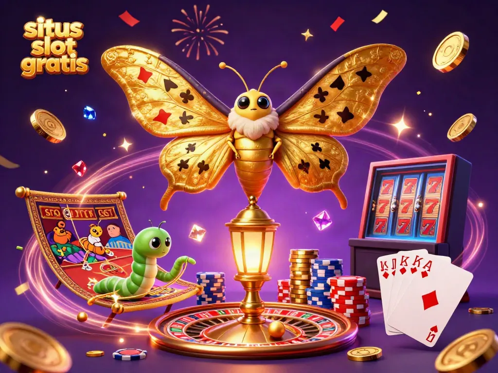 Experience the excitement of situs slot gratis with vibrant slot elements and a captivating 3D casino scene.