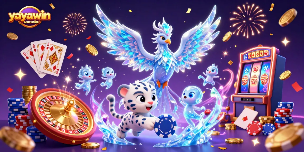 Engage with yayawin australia's thrilling slots experience featuring vibrant casino elements in a dynamic illustration.