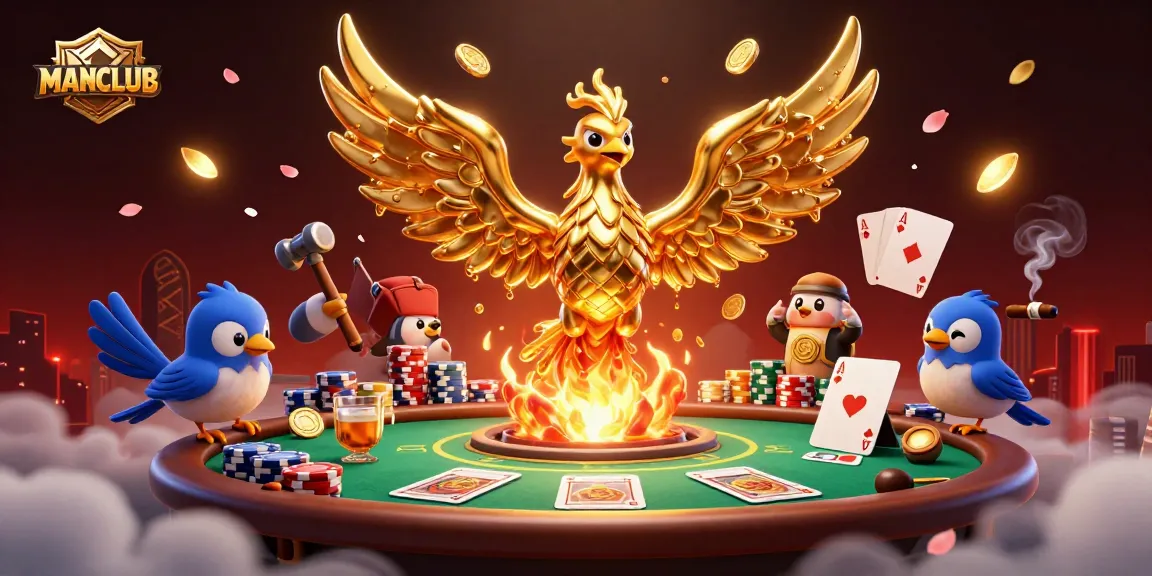 Experience the thrill of MANCLUB as the golden phoenix emerges in a vibrant casino scene.