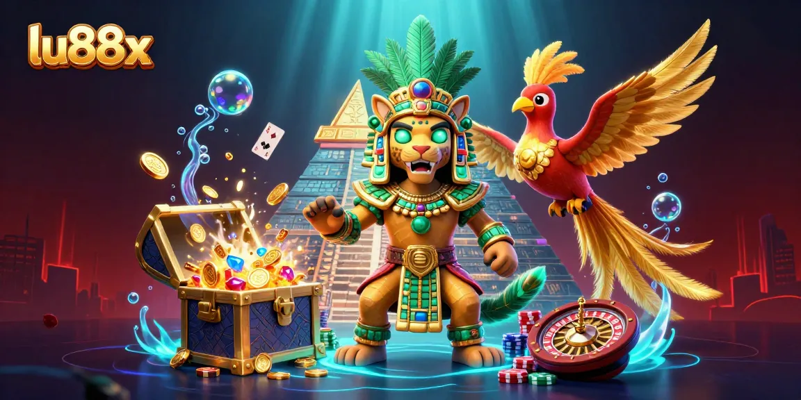 lu88x invites you to experience vibrant casino thrills with a Mayan priest and treasures
