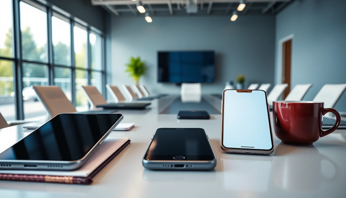 Showcasing the best mobile phone business options with modern devices in a professional setting.