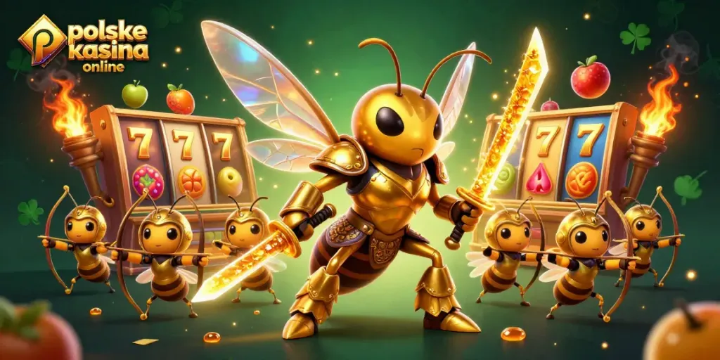 Experience the excitement of polskie kasyna online with a vibrant 3D illustration featuring golden samurai hornet and slot games.