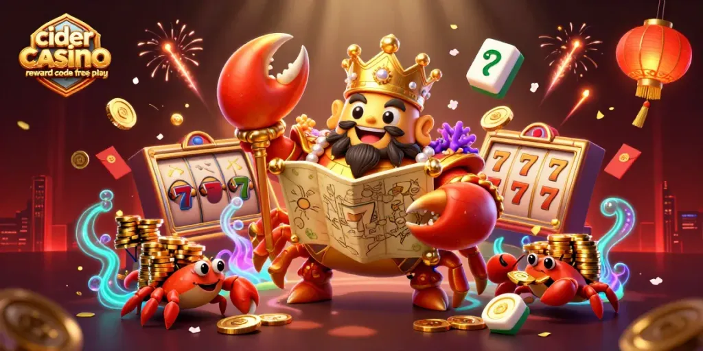 Engage with the cider casino reward code free play in a vibrant 3D illustration with playful characters and exciting gaming elements.
