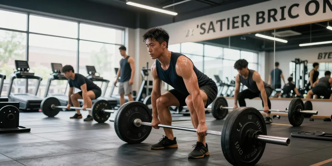 Intense workout at Somatrop Steroid Shop gym, athlete lifting weights in a dynamic fitness environment.