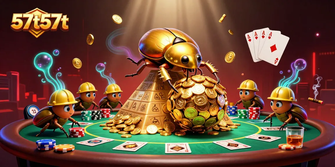 Engage with 57t57t's thrilling casino adventure featuring golden beetles and dynamic poker elements.