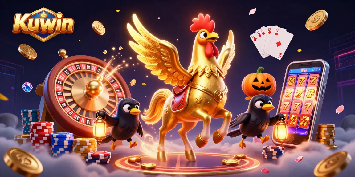 Kuwin offers thrilling adventures as golden coins cascade in a vibrant casino ambience.