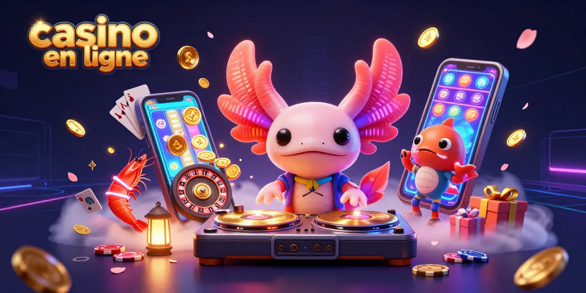 Vivez l'expérience des jeux de casino en ligne avec un DJ axolotl animé et des éléments de jeu captivants.