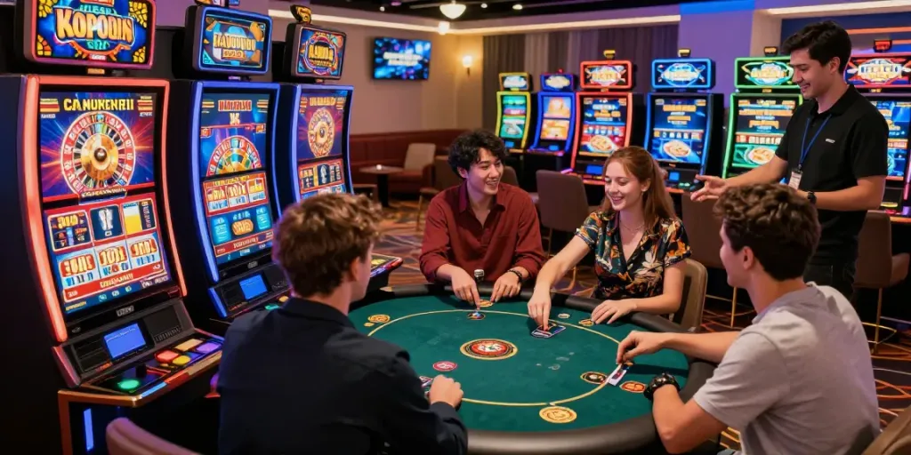 Engaging online casino scene for casinos not on gamstop, showcasing vibrant players and colorful games.