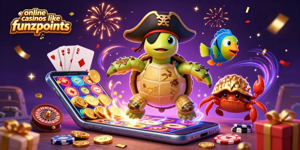 Experience the excitement of online casinos like Funzpoints with colorful slots and treasure elements.
