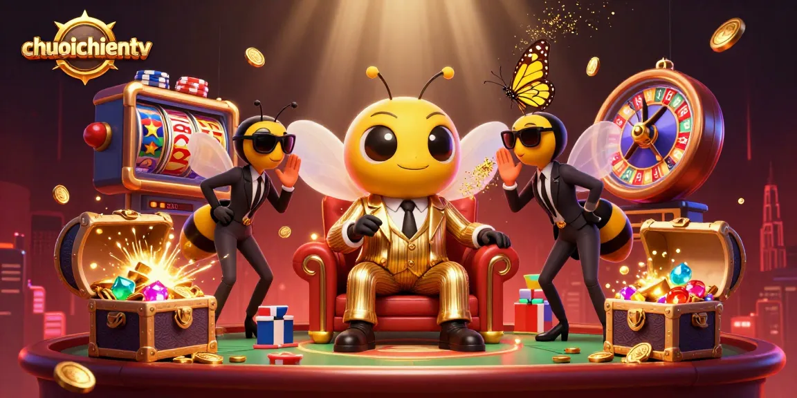Experience thrilling online gaming with chuoichientv's vibrant casino illustration showcasing jackpots, poker chips, and high-stakes excitement.