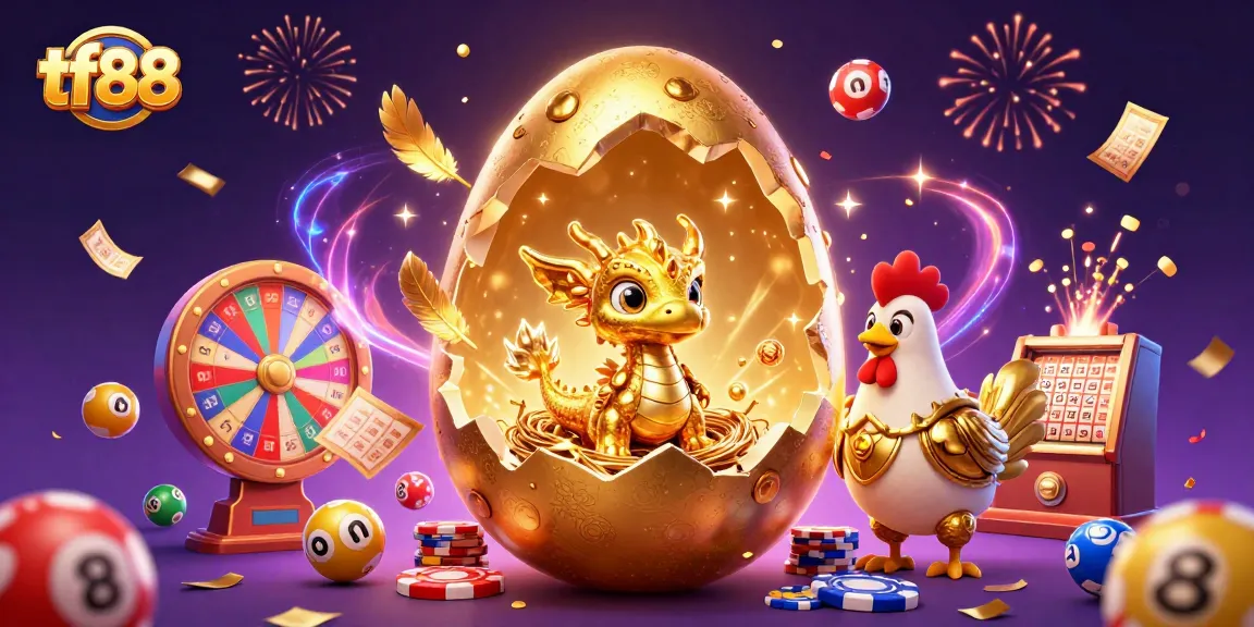 Engage with tf88 by exploring a dynamic casino scene featuring a golden dragon emerging from poker chips.