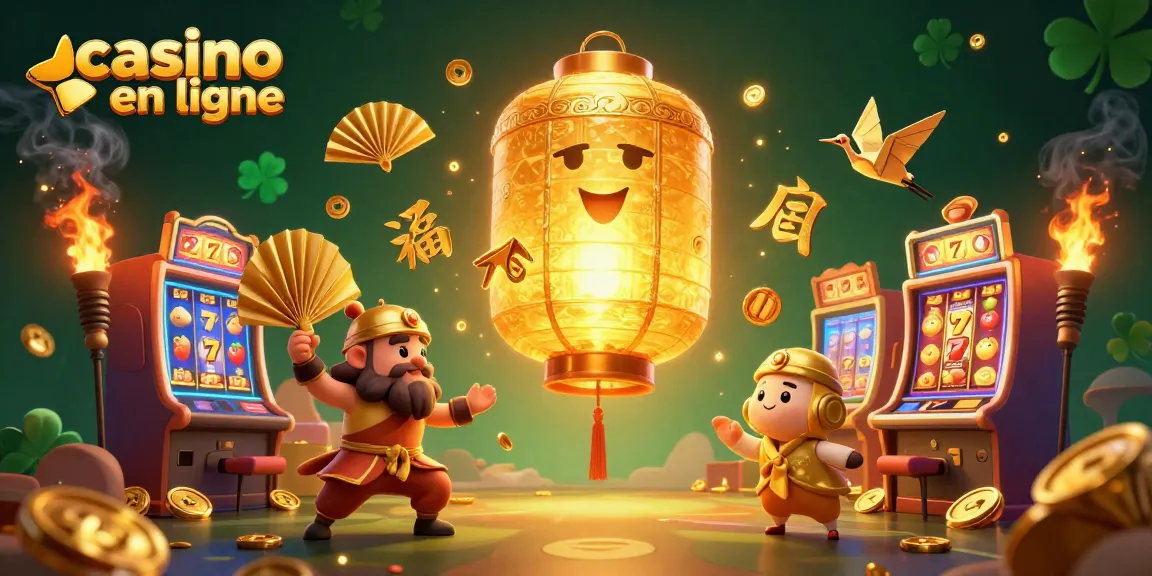 Explorez le monde des jeux à casino en ligne avec notre illustration captivante remplie de machines à sous et de symboles porte-bonheur.