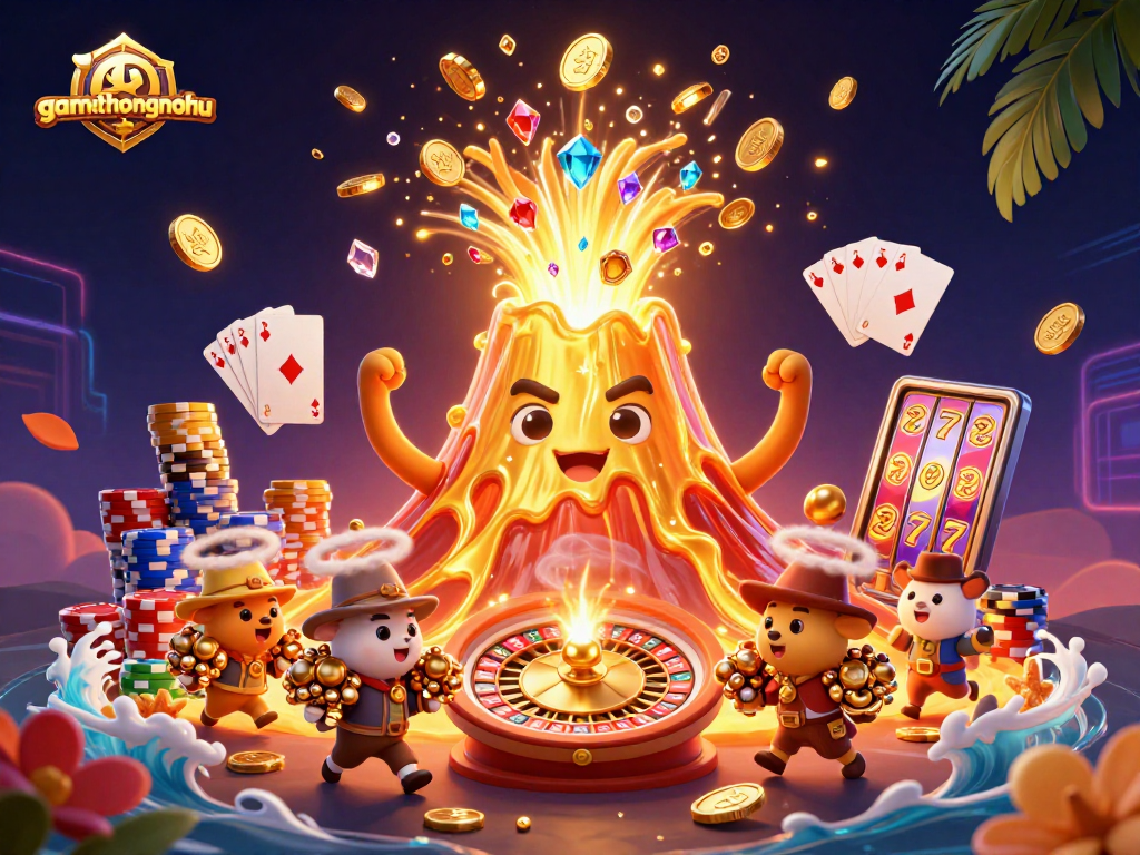Win great prizes at gamethuongnohu while enjoying a vibrant 3D casino scene bursting with treasure.