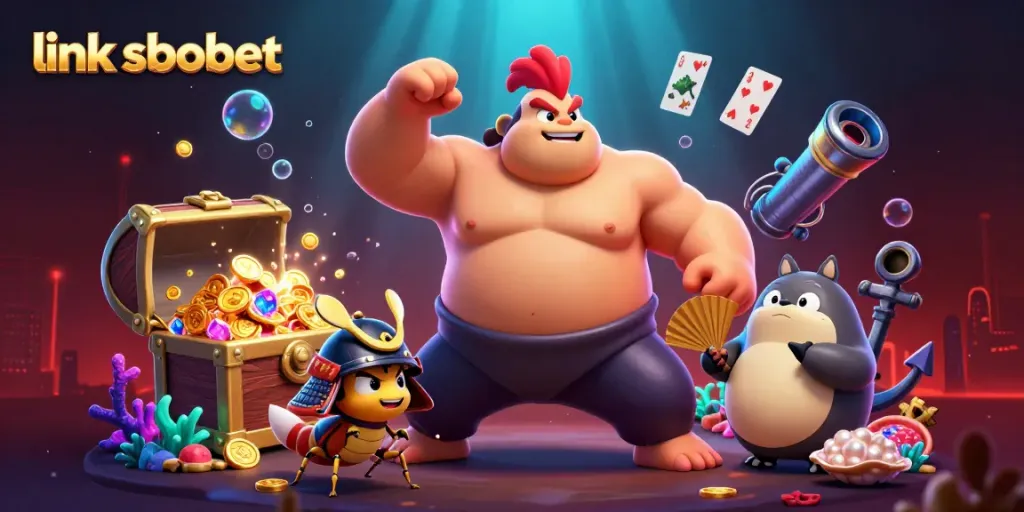 Engage in thrilling sports betting with link sbobet in an electrifying scene featuring dynamic characters and casino elements.