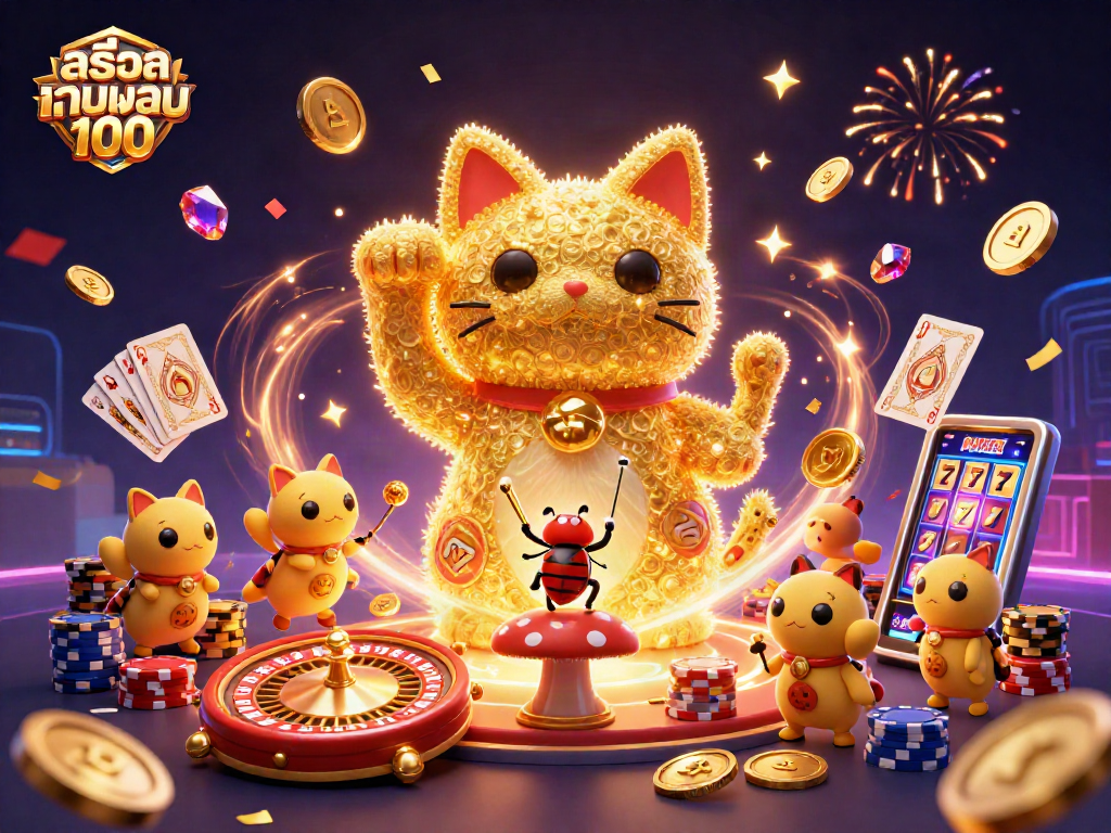 Engage withสล็อตเว็บตรง100 through vibrant casino symbols highlighting luck and excitement.