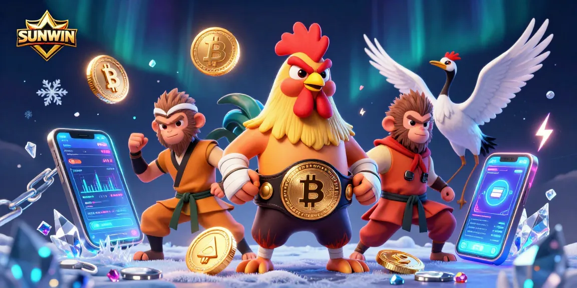 Engage in thrilling gameplay at SUNWIN with vibrant 3D elements showcasing crypto themes and dynamic characters.