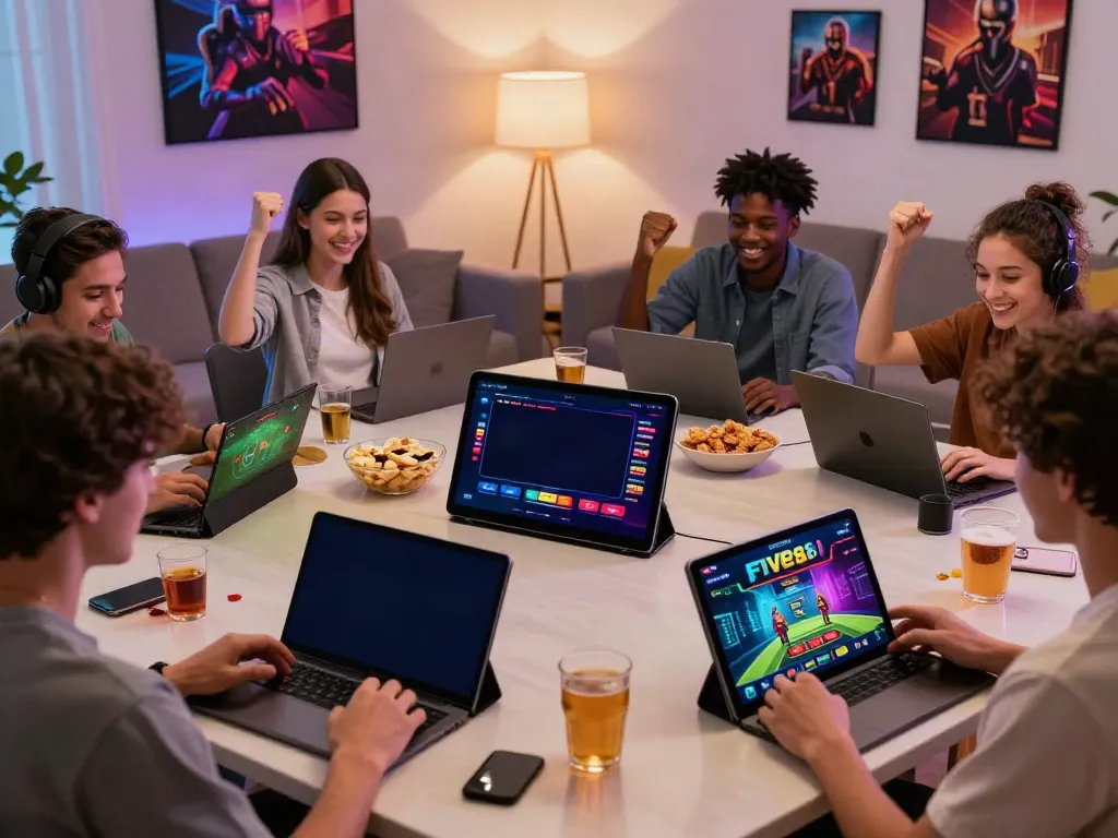 The dynamic FIVE88 online gaming experience with diverse players enjoying sports betting and casino games.