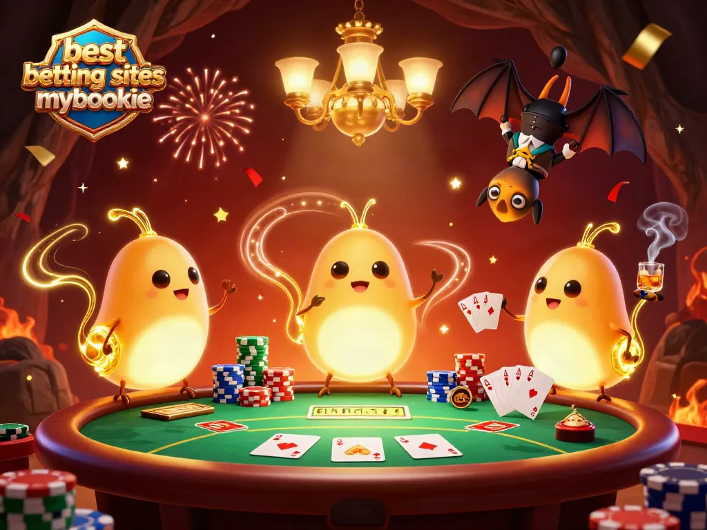 Play exciting games at the best betting sites MyBookie with glowing glowworms lighting up a vibrant casino.