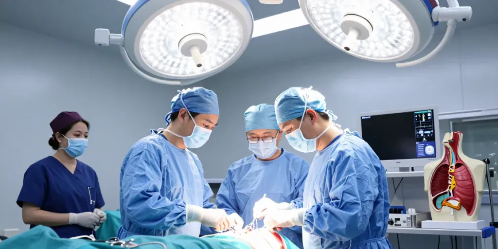 Thoracic surgery in Abu Dhabi performed by experienced surgeons in a state-of-the-art operating room, highlighting advanced techniques and patient safety.
