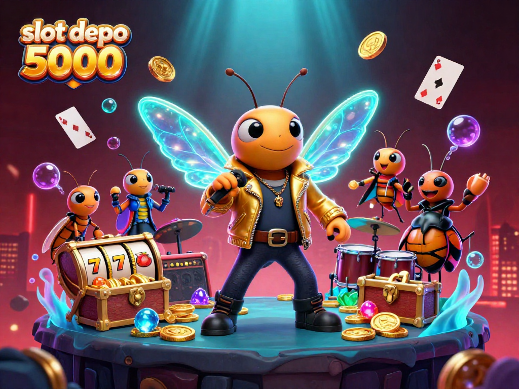 Watch the vibrant 3D illustration showcasing slot depo 5000 with colorful characters and dynamic casino elements.
