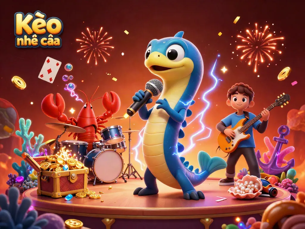 Bet on Kèo nhà cái with lively underwater casino scene featuring an electric eel DJ and vibrant gaming elements.