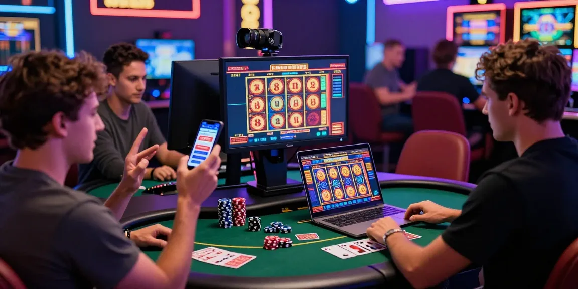 Engaging scene of diverse players enjoying casino online games with vibrant colors and lively atmosphere.
