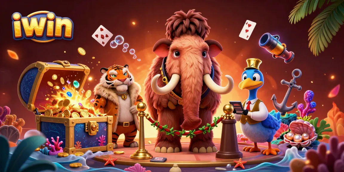 Check IDs with iwin characters at the vibrant casino entrance, basking in golden treasure.