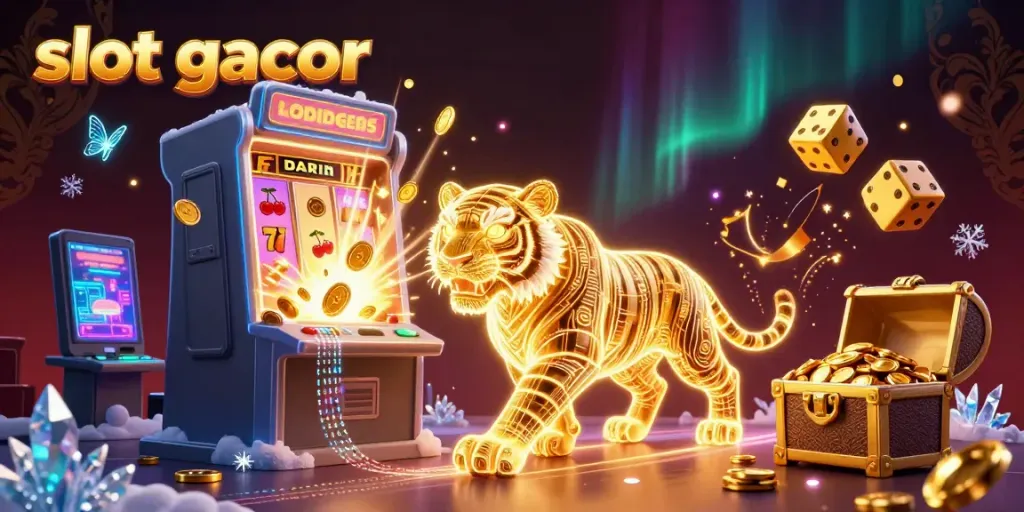 Engage with slot gacor gameplay in a colorful and dynamic casino scene packed with thrilling elements.
