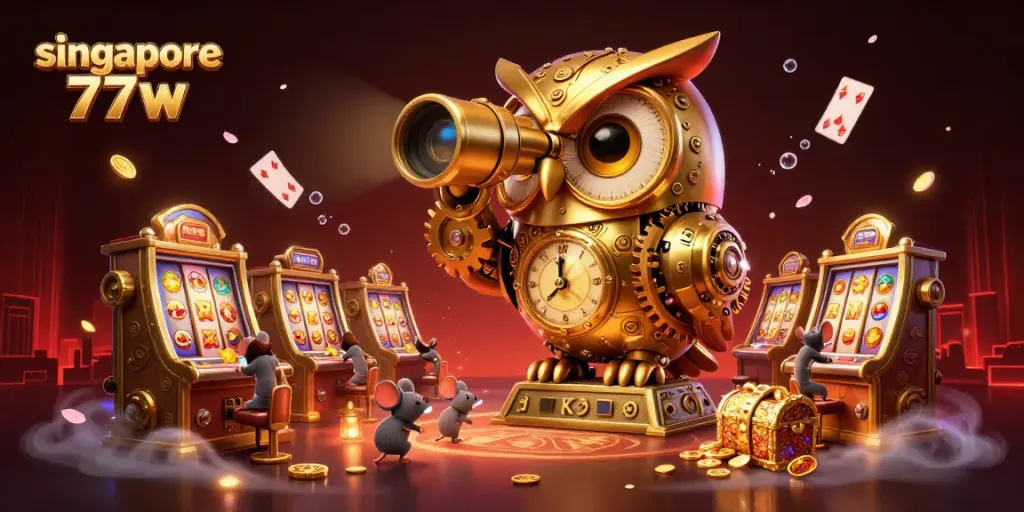 Spin and win with singapore 77w at a vibrant casino filled with animated slot machines.