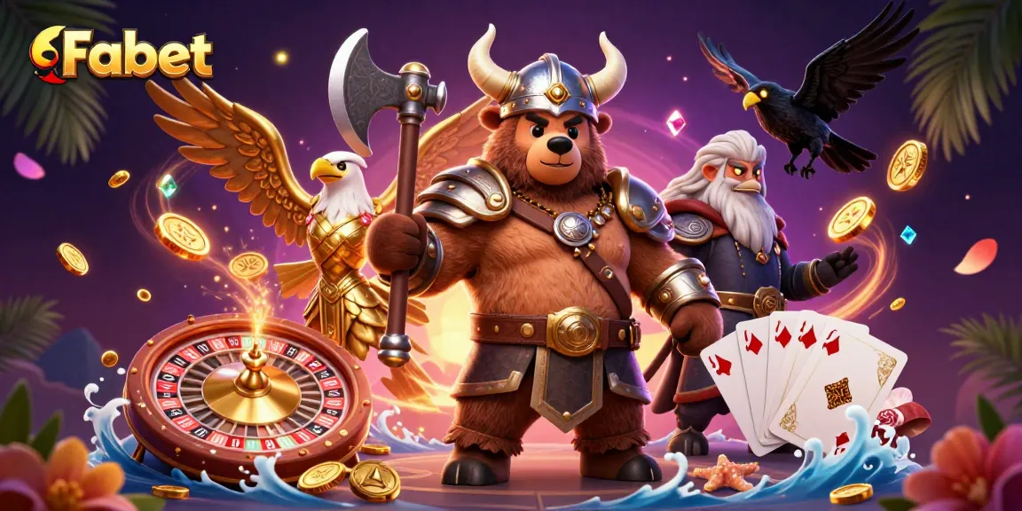Fabet brings excitement with a Viking bear, Valkyrie eagle, and vibrant casino elements.