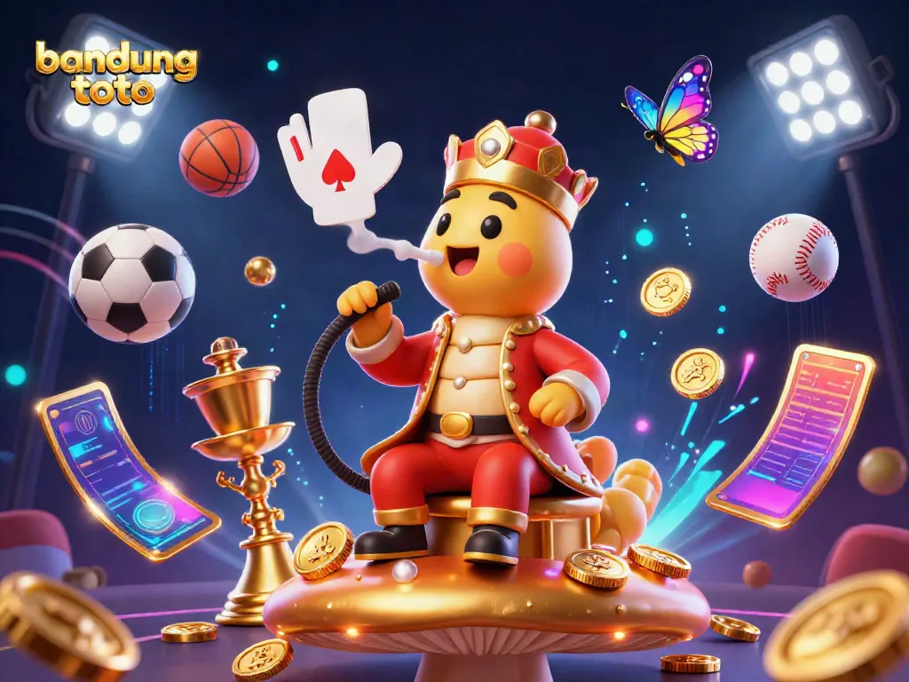Experience the thrill of Bandung Toto with a vibrant, detailed 3D scene showcasing online gaming excitement and luxury elements.