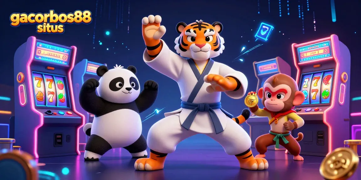 Engage with gacorbos88 situs through colorful slots and vibrant gaming elements in a dynamic casino scene.