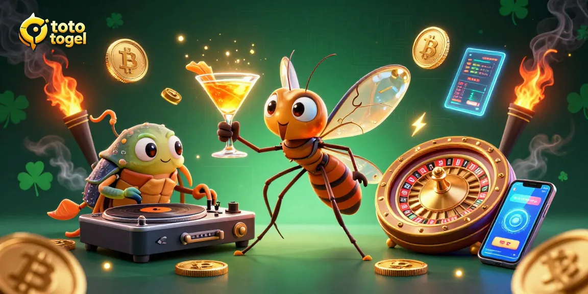 Menghadirkan toto togel dalam ilustrasi kasino 3D dengan elemen menggoda seperti koin Bitcoin dan Ethereum.