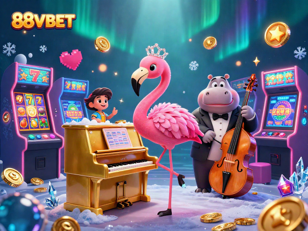 Experience thrilling gaming action with 88VBET's vibrant casino illustration featuring lively characters and slot games.