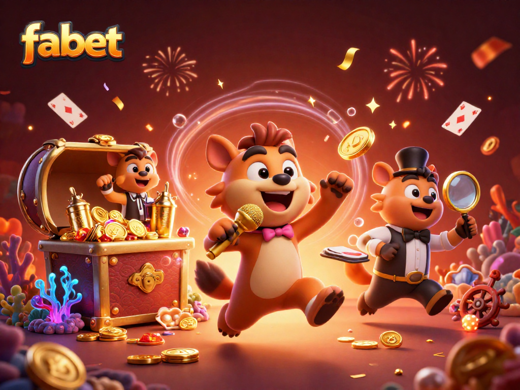 Experience the thrill of fabet with a vibrant 3D casino scene filled with hyenas and dynamic gaming elements.