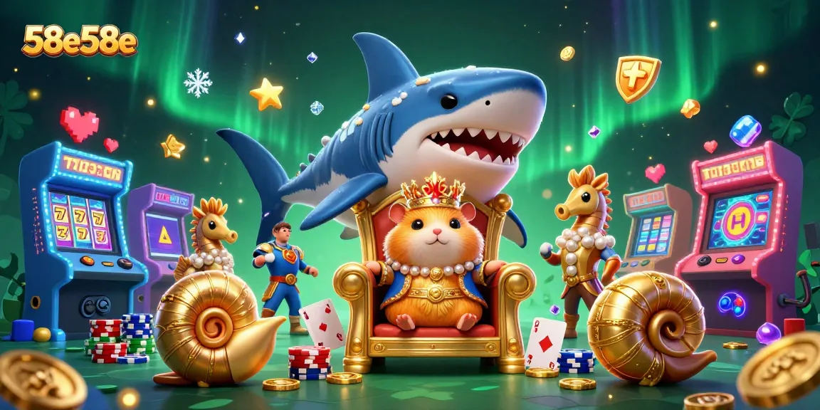 Aventura no cassino com 58e58: rei hamster dourado e guardas, cercados por símbolos de слот.