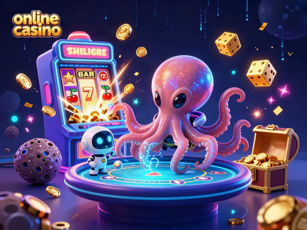 Gioca nei migliori online casino con l'octopus alieno a un tavolo di poker olografico.