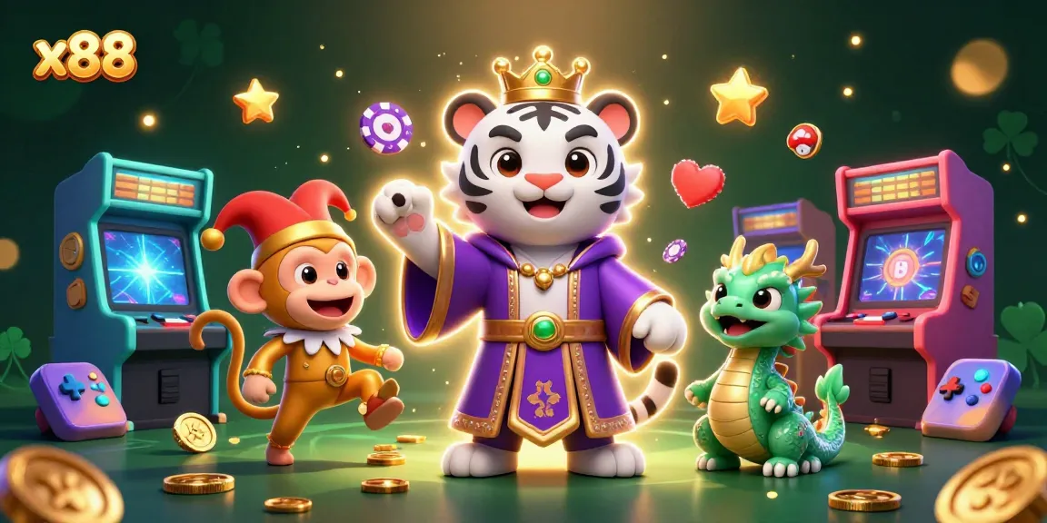 Experience x88's vibrant casino energy with the playful monkey juggling poker chips amid rich, dynamic visuals.