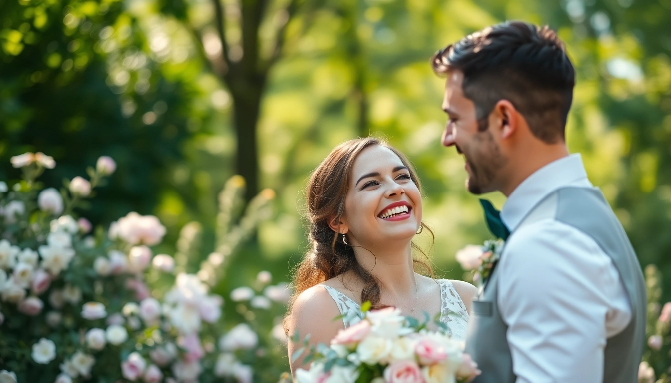 Stunning couple photo by wedding photographer Brantford Ontario against a lush green backdrop.