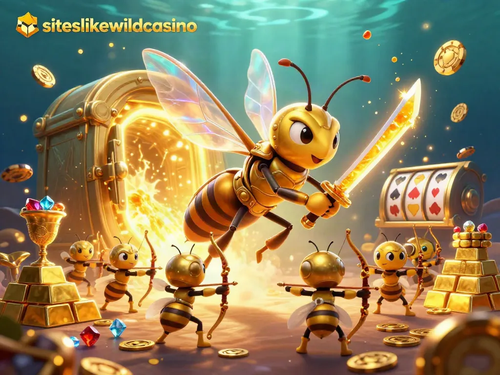 Engage with siteslikewildcasino in this vibrant 3D casino scene with animated characters and glimmering treasures.