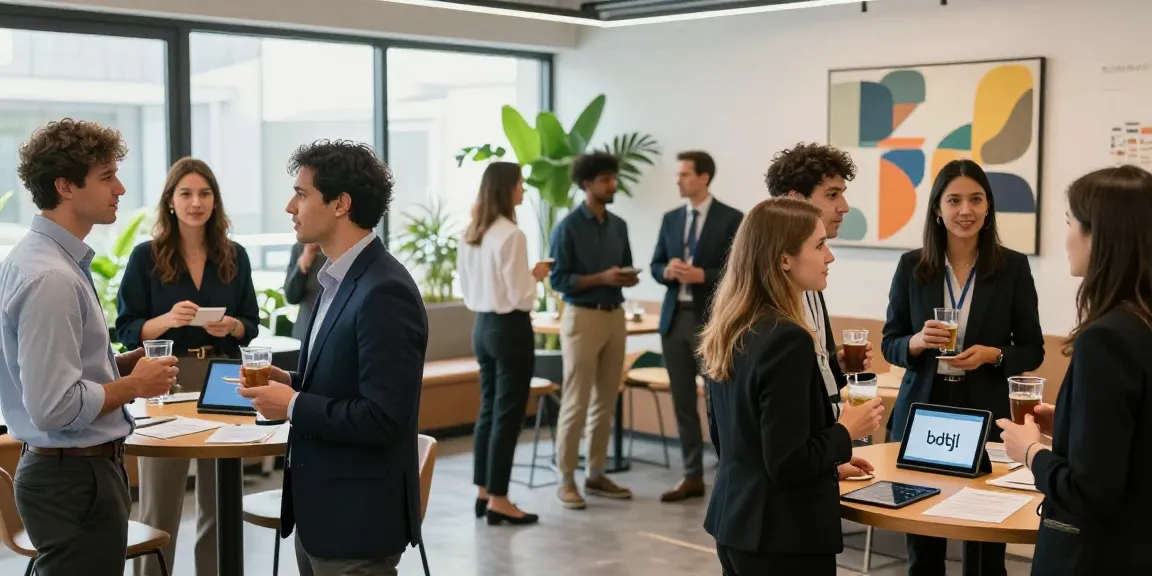 Networking professionals discussing the bdtjl brand in a modern workspace