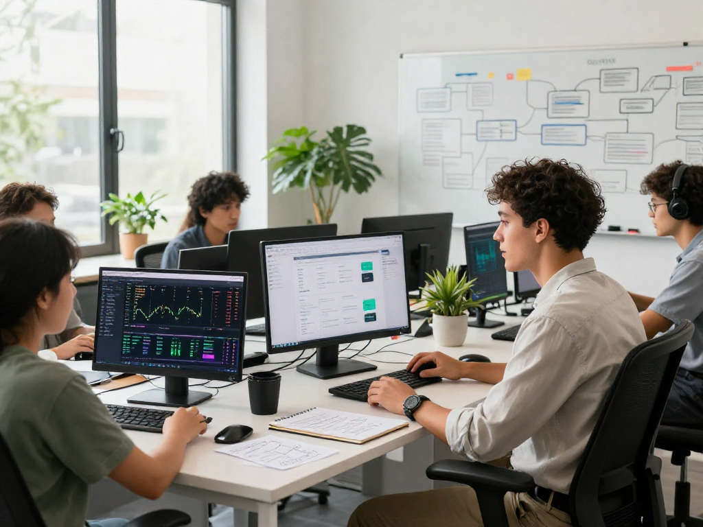 Sesión de demostración en una oficina moderna de Immediate Edge, con profesionales trabajando en equipo.