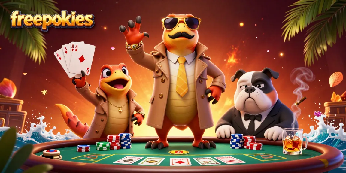 Experience thrilling freepokies action amid 3D raptors in a VIP casino scene with poker elements.