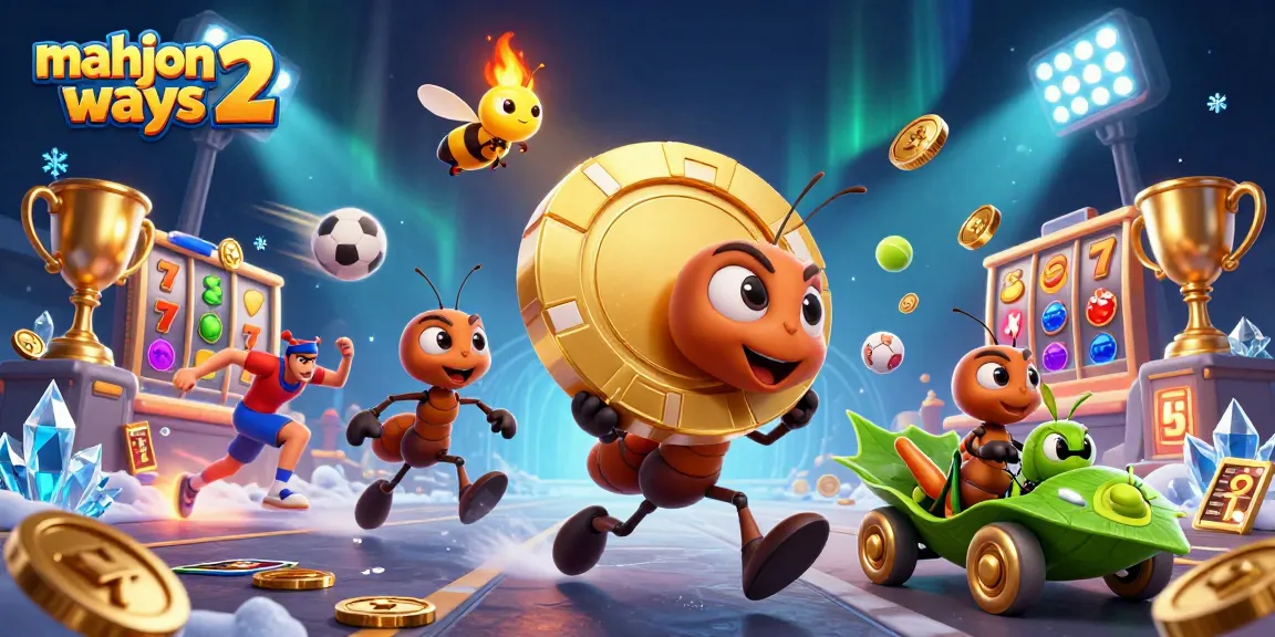 Win big with mahjong ways 2 in an animated heist featuring playful ants and vibrant casino elements.